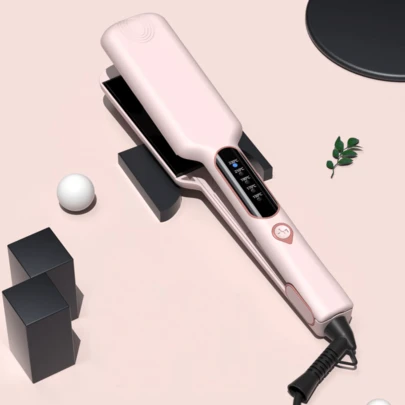 1个宽钛金直板夹，适合浓密卷发，2英寸快速加热直板夹，双电压，自动断电，带手套和2个夹子