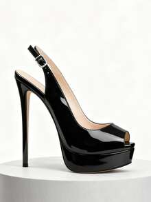 Women's High Heels Platform Sexy Peep Toe Slingback Pumps 5.9" Heel Stilettos For Party Wedding - màu đen - Xem 5