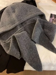 1pc Women Casual Solid Color Knitted Hooded Scarf Neck Warmer, Suitable For Autumn/Winter Everyday Outings And Travel For Dress - Multicolor - View 6