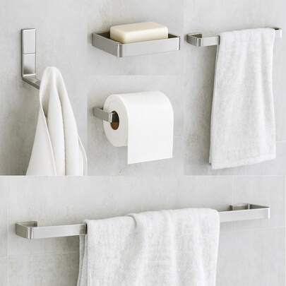 Kit Acessórios Para Banheiro 5 peças Alumínio - Preto - Cromado - Branco - Rose Gold - Decoração Banheiro - Prateleira Banheiro