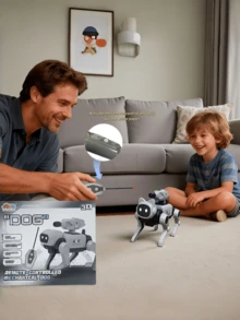 遥控机器狗互动玩具，儿童电子宠物礼物，STEM互动宠物，智能逼真机器狗玩具，生日和圣诞礼物 - 淺灰色 - 查看 5