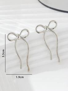 1 Pair Simple Line Bow Earrings, Suitable For Women's Daily, Date, Party Wearing - Silver - View 6