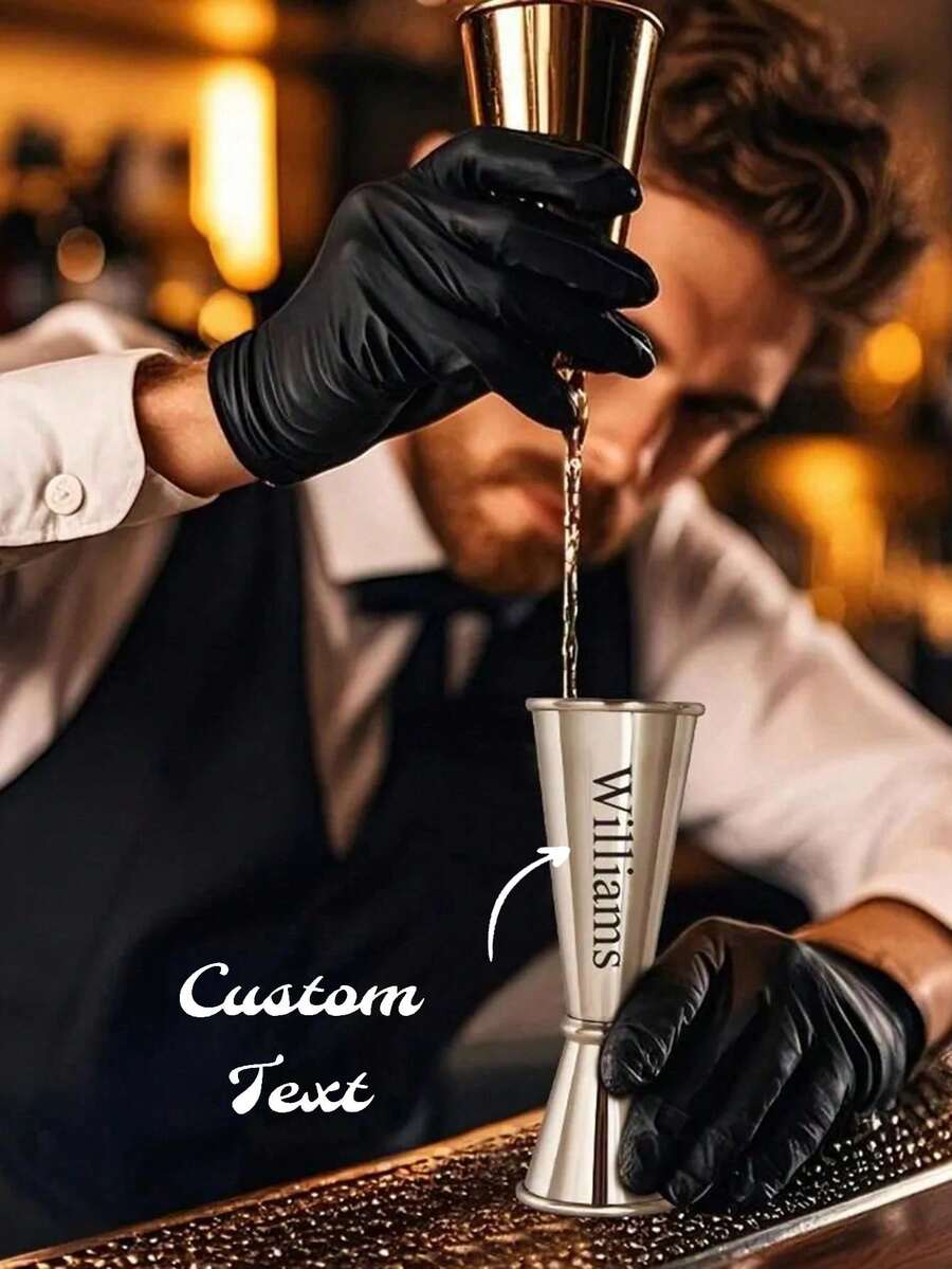 1pc Personalized Engraved Stainless Steel Cocktail Jigger, Customized Cocktail Jigger, Customized Gift For Bartenders, Bartender Exclusive Gift, Silver Party Kitchen Tool - Multicolor - View 1