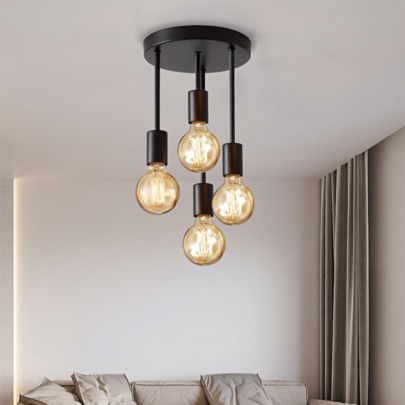 Lâmpada Pendente Estilo Vintage Rústico Industrial - com 4 Abajures E27, Adequada para Entrada, Corredor, Escadas, Closet, Quarto, Sala de Jantar, Cozinha e Iluminação de Teto para Halloween/Natal (Lâmpadas Não Incluídas).