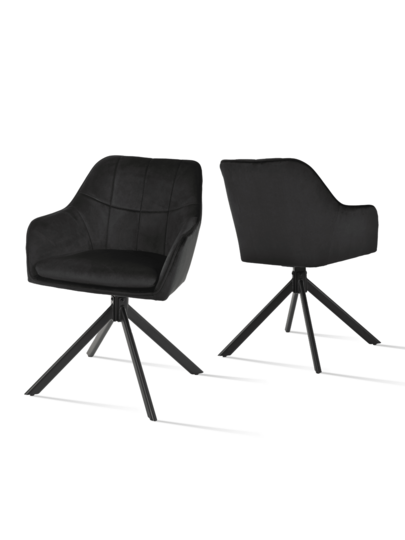 Goeurvant Modern Grid-Stitched Upholstered 360° Swivel Dining Chairs With Armrests And Removable Cushion For Dining Room, Living Room, Office - Set Of 2 / Set Of 4 / Set Of 6 - Black