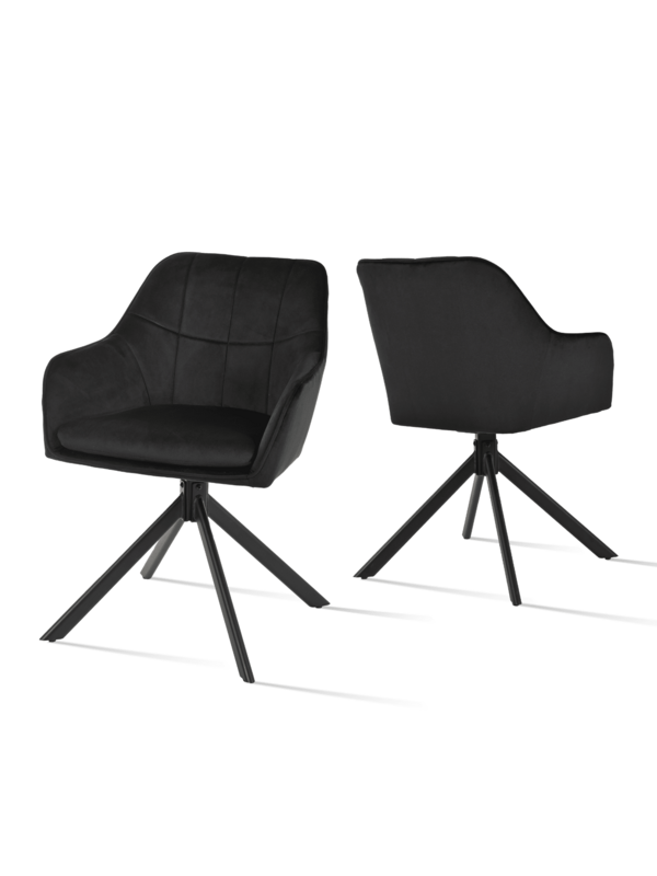 Goeurvant Modern Grid-Stitched Upholstered 360° Swivel Dining Chairs With Armrests And Removable Cushion For Dining Room, Living Room, Office - Set Of 2 / Set Of 4 / Set Of 6 - Black