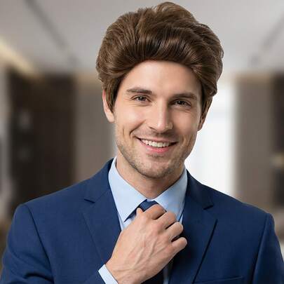 8英寸男士短假发，蓬松有层次，时尚美观，耐热透气，采用合成纤维制成，适合派对、日常聚会等各种场合，棕色或金色可选。