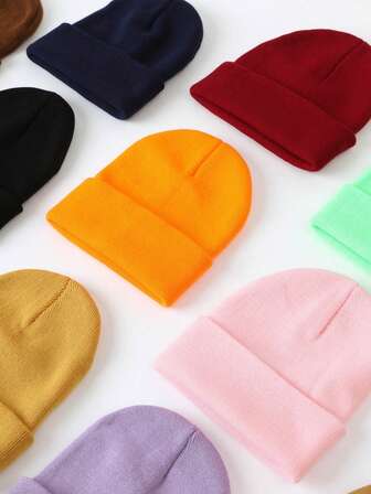 Autumn/Winter Plain Warm Knit Beanie Hat, Plus Size, Solid Color, Versatile & Fashionable Pullover Cap