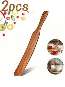 1 cái Spurtle gỗ tếch cao cấp - Thiết kế hẹp để làm bột chua, trộn và chạm vào đáy lọ, chắc chắn, dụng cụ nhà bếp cho đồ nấu nướng chống dính - Không cần pin - Nhiều màu - Xem 10