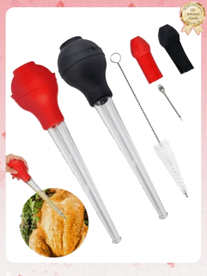 4pcs/2pcs Large Turkey Baster Set With Cleaning Brush, Premium Cooking Oil Baster Tool, Easy To Use And Clean, Reusable Powerful Bulb Baster, Ergonomic Non-Slip Tip Perfectly Fits Hand, Effortlessly Add Flavor To Your Homemade Turkey, Chicken Or Stew, Dishwasher , Suitable For Thanksgiving, Christmas, New Year