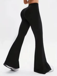 Classic Black Casual Pants With Contrasting White Side Stripes, High-Waisted Slim Fit With Slightly Flared Leg Design To Elongate The Legs, Stretchy Draping Fabric, Retro American Sports Style Suitable For Fitness, Shopping, Outings, Spring/Autumn, Vintage Sports Themed Parties, And Daily Wear. - Black - View 9