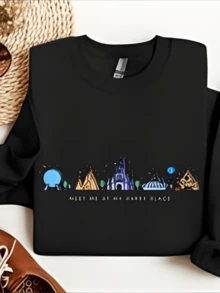 Meet Me At My Happy Place Sweatshirt, Family Vacation Shirt, Matching T-Shirt, Disneyland Sweatshirt, Vacay Shirt - 黑色 - 查看 1