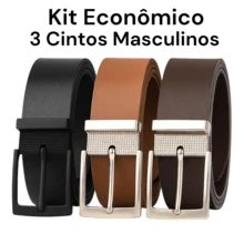 Set Of 3 Men's Adjustable Belts With Interchangeable Buckles, Black, Brown, Caramel, Casual PU Leather - 黑色/焦糖色/棕色(經濟套裝) - 查看 4