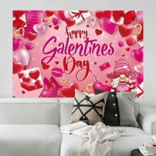 1 pieza Tela de fondo romántica y cálida para el Día de San Valentín, diseñada con gnomos, estampados de labios, cartas de amor, corazones rojos, adecuada para decoración festiva - Decoración del Día de San Valentín, patio, jardín, sala de estar, decoración de aniversario, accesorios de fondo de fotografía - Multicolor - Ver 6