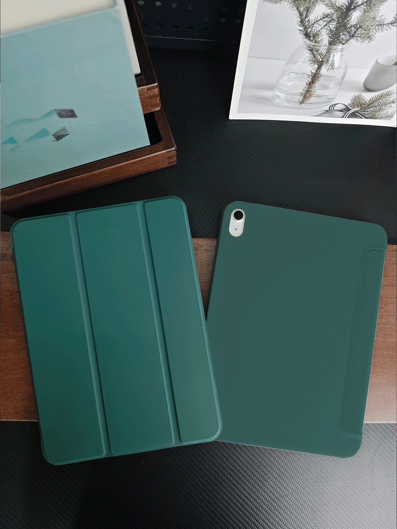 Tablet Protective Case Compatible With Samsung Galaxy Tablets/IPad/Redmi Pad SE/ Pad, Anti-Drop, Ultra-Thin, Smart Stand, Auto Wake/Sleep - Deep Green, Compatible With Apple IPad Mini 4/5/6 (9.7/10.2/10.5 Inch), Air 4/5/6 (10th Gen, 10.9 Inch), Pro 11 Inch, Air 11 (M2), Air 13 And Pro 11 (M4) - Dark Green - View 1