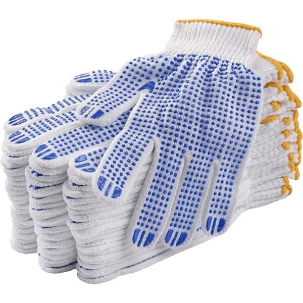 PAKNADA Cotton Work Gloves Blue PVC Dots 12 Pairs Reusable, Anti-Slip Durable Grip For Warehouse, Gardening, Daily Work, One Size, Breathable Home Improvement
