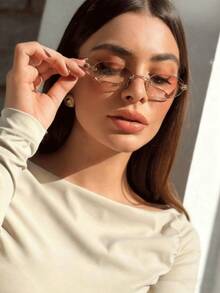 1副椭圆形无框复古时尚眼镜