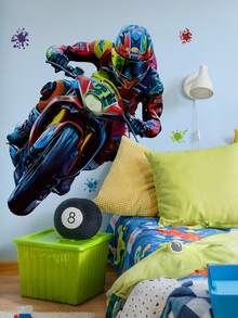Cartoon Motorcycle Wall Stickers, Colorful Children's Room Decor, Cartoon Living Room Bedroom Nursery Kindergarten Background Decoration, Suitable For Kids Room Decor - Multicolor - View 1
