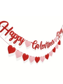 1 Set "Happy Galentine's Day" Banner - 9.8ft/3m Glitter Red "Happy Galentine's Day" Banner And 9.8ft/3m Red & Pink Glitter Heart Banner, Valentine's DIY Decor, Galentine's Day Decoration Sign, Heart Wreath - Multicolor - View 4