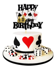 1pc Casino Cake Toppers Poker Game Chips Player Happy Birthday Cake Picks Decoration Las Vegas Casino Night Themed Birthday Party Supplies - 彩色 - 查看 1