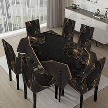 5-Piece/7-Piece Chair Cover And Tablecloth Set - Black And Gold Modern Luxury Three-Dimensional Floral Series. Metal Line Artistic Decorative Tablecloth And Chair Cover Set - High-End Minimalist Style Home Fabric Set. Rectangular Table And Chair Decoration, Elastic And Comfortable, Detachable For Washing, Suitable For Home And Party Decoration, Event Planning, Holiday Table Arrangement, Elegant Decoration, Flower Design, Detachable Cover, Comfortable Fit, Rectangular Tablecloth, Party Planner, Event Planner Elastic Tablecloth Set, Suitable For Dining Room, Living Room, Kitchen, Home Decoration. - Nhiều màu - Xem 8