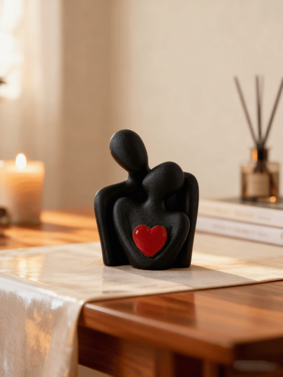 1 pieza Figura moderna y romántica de pareja abrazándose con decoración de corazón rojo, figura de resina abstracta y elegante de pareja abrazada - Decoración versátil para el hogar y la oficina, perfecta para estantería, entrada o decoración de dormitorio y sala de estar, regalo ideal para el Día de San Valentín