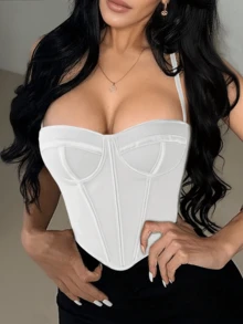 Apperloth A Y2K性感白色胸衣，女士网眼镂空系带露背设计，可调节肩带，束身胸衣，短款吊带背心，适合锐舞派对、音乐节、婚礼及其他夏季场合 - 白色 - 查看 3