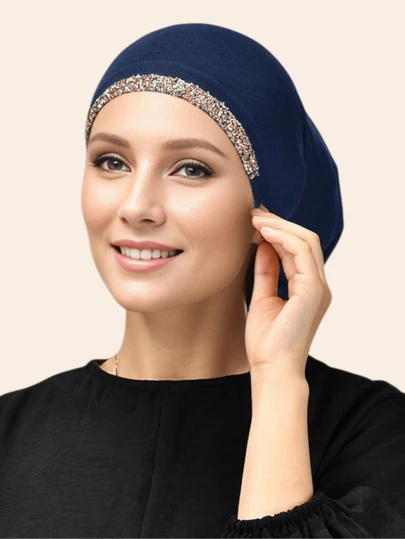 1pc Women's Fashion Soft Modal Fabric Elegant Rhinestone Decor Everyday Convenient Hijab Headscarf, Malaysia
