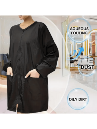 专业美发师披肩 - 加厚黑色沙龙长袍，带接水盆和领子，可调节沙龙服装，适用于染发、造型 - 易于清洁，保护顾客隐私