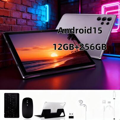 W&O 11-Inch Tablet PC, Android 15 Operating System, 2-In-1 Tablet With Keyboard, Mouse, Protective Case, Stylus, 256GB ROM + 12GB RAM, Supports 1TB Memory Card Expansion, 8+20MP Camera, Octa-Core Processor, 10000mAh Battery, 1280*800 IPS HD Display, Tab,  Tablet, Tablet, Pad