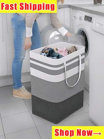 Cesto de ropa grande de nailon, capacidad de 75 litros, impermeable, plegable, autoportante, cesta de ropa alta con asa extendida, gris degradado, para dormitorios y uso doméstico