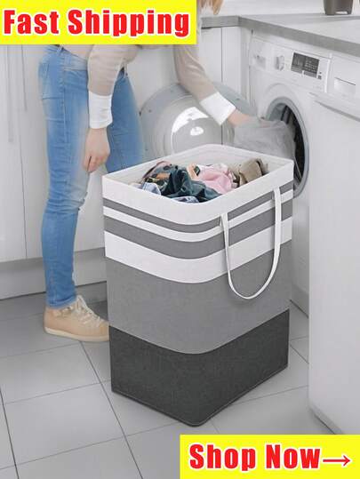 Cesta de lavandería de gran capacidad de 75L, de nailon, impermeable, plegable, autoportante, alta con asa extendida, gris degradado, adecuada para dormitorio y uso doméstico