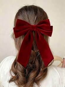 1pc Burgundy Fable Hair Accessory Bow, Large Velvet Satin Sailor Bow Alligator Clip, Cheer Hair Clip, Valentine's Day New Year Gift, Suitable For Women & Girls, Red Bow Christmas Gift, Claw Clip, Hair Pin, Head Accessories, Hair Accessories For Women, Hairpin - Burgundy - View 3