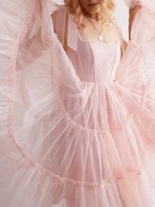 Long Tulle Dress,Spaghetti Strap Semi Formal Dresses For Women,Elegant Birthday Outfit Homecoming Cocktail - 粉色 - 查看 6