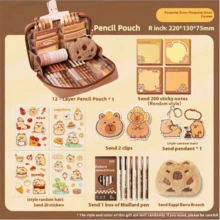 33pcs/226pcs/127pcs/47pcs Capybara Stationery Set, Cute Capybara Pencil Case, Multi-Layer Student Pencil Box, Includes Stickers, Keychains, Brooches, Gift Set,Back To School,Bag - Camel - View 23