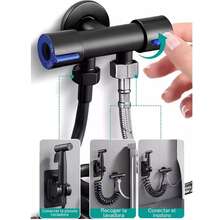 1 Set Excelente rociador bidet de baño, accesorio de grifo multi-puerto para inodoro, lavadora, varias funciones de bidet, herrajes de plomería de alta calidad - Negro - Ver 9