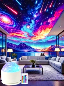 1 pieza Lámpara de proyección de olas de luces del norte LED. Con control remoto, 16 colores ajustables, crea una atmósfera romántica y acogedora, lámpara de proyección multifuncional adecuada para varias ocasiones, adecuada como regalo - Multicolor - Ver 6