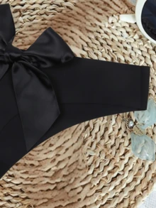 Plus Sexy Elastic Bow Decor Thong - Black - View 5
