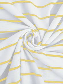 女士休闲黑白条纹长袖卫衣，舒适简约风格，秋季款 - 黃色 - 查看 5