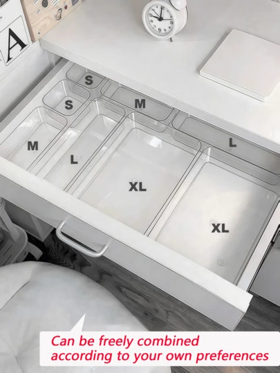 Skrivbordslåda med inbyggd avdelare för sortering av kontorsmaterial och dagliga nödvändigheter i studentboenden, transparent stapelbar behållare med flera storlekar, skrivbordsorganisatör för studierekorationer festivaldekor rumsdekor sol resor cool, kosmetiska förvaringslådor, skrivbordsavdelare arrangörer för smink, kontorsmaterial och diverse förvaring vintervaror för kvinnor förvaringsorganisatör present, juldekorationer hem, personliga presenter