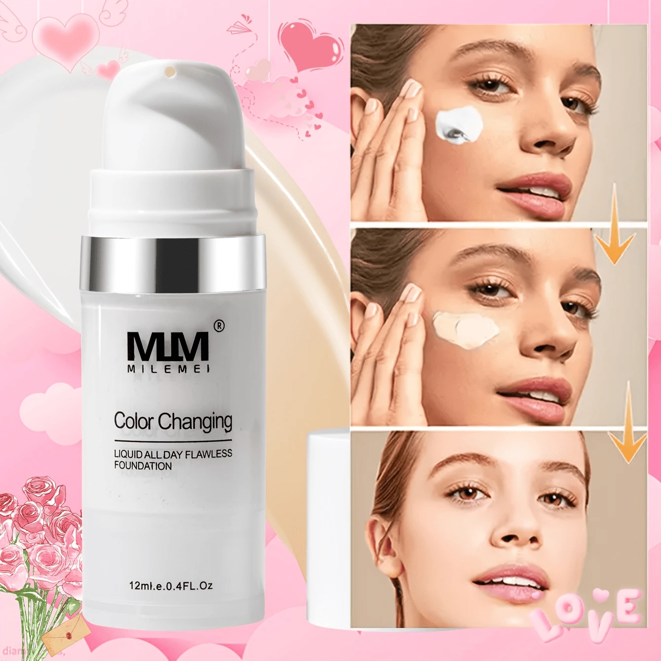 QIUFSSE 1pcs/3pcs Colour Changing Foundation Makeup Makes Skin Tone Even, Minimizes Pores, Helps Hide Redness, Blemishes Or Uneven Skin Tone, Presents A Very Natural Skin Tone Full Coverage Flawless Non-Greasy,Long Lasting For All Skin Types. - 1pcs - View 1