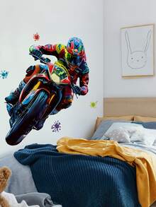 Cartoon Motorcycle Wall Stickers, Colorful Children's Room Decor, Cartoon Living Room Bedroom Nursery Kindergarten Background Decoration, Suitable For Kids Room Decor - Multicolor - View 6