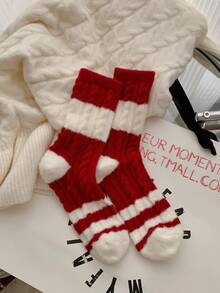 1/2 Paare, warm und bequem im Winter, rote Streifen, super weich und ultra weich, Neujahrs rote Socken, hergestellt aus Acryl- und Nylongewebe, sehr weich und bequem, geeignet für Männer und Frauen. - Rot-Weiß - Übersicht 15