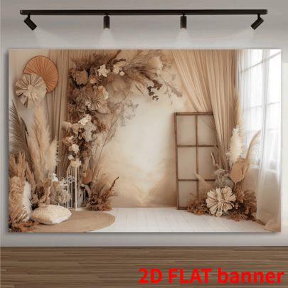 لافتة بخلفية بيضاء أنيقة مسطحة 2D، مناسبة للأعراس والأعياد والذكريات والحفلات - مثالية للديكور الداخلي والخارجي، البث المباشر واحتفالات الحديقة، ديكور الحفلات بتصميم زهري، بوليستر متين، ديكور زهري