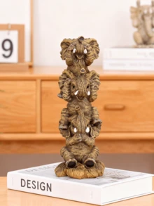 叠叠大象摆件，波西米亚风家居装饰 - 独特的树脂动物雕像，适用于客厅、书桌和书架，是动物爱好者的理想礼物 - 彩色 - 查看 2