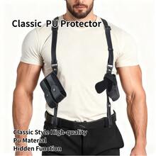 Toc reglabil din PU pentru axilă - culoare bicoloră, cu încărcător, compatibil cu revolver și alte tocuri universale, accesoriu de Halloween potrivit pentru petreceri cu tematică magică și jocuri de rol, temă de aventură, estetică cowboy, structură durabilă. - Schema de culori negru și maro - Vizualizare 5