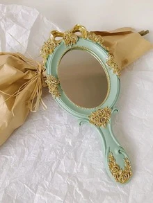 1pc Resin Hand Mirror, Ins Style Small Mirror, High-End Princess Style French Hand Mirror, Baroque Style Creative Retro Handle Mirror, Best Gift For Birthday, Graduation, Home Decor, Back To School, Study Supplies - Multicolor - View 9