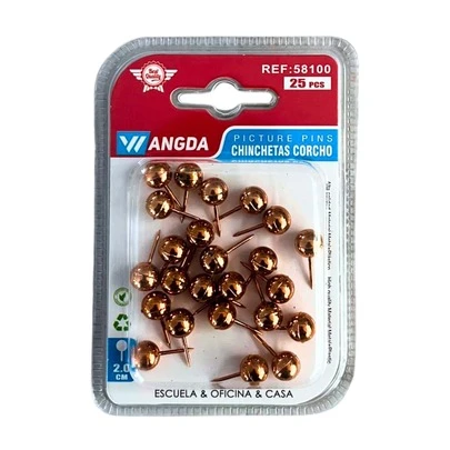 Pack de 25 Chinchetas de Corcho en  Bronce o Dorado, Perfectas para Decorar Tableros, Fijar Recordatorios y Organizar Documentos con un Toque Elegante y Sofisticado en Cualquier Espacio