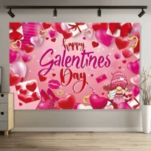 1 pieza Tela de fondo romántica y cálida para el Día de San Valentín, diseñada con gnomos, estampados de labios, cartas de amor, corazones rojos, adecuada para decoración festiva - Decoración del Día de San Valentín, patio, jardín, sala de estar, decoración de aniversario, accesorios de fondo de fotografía - Multicolor - Ver 4