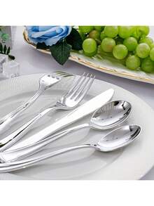 150pcs Silver Cutlery Set, Including Heavy Duty Dessert Forks And Spoons, 50 Forks, 25 Spoons, 25 Knives, Suitable For Parties, New Year Gatherings And Engagements - Silver - View 3